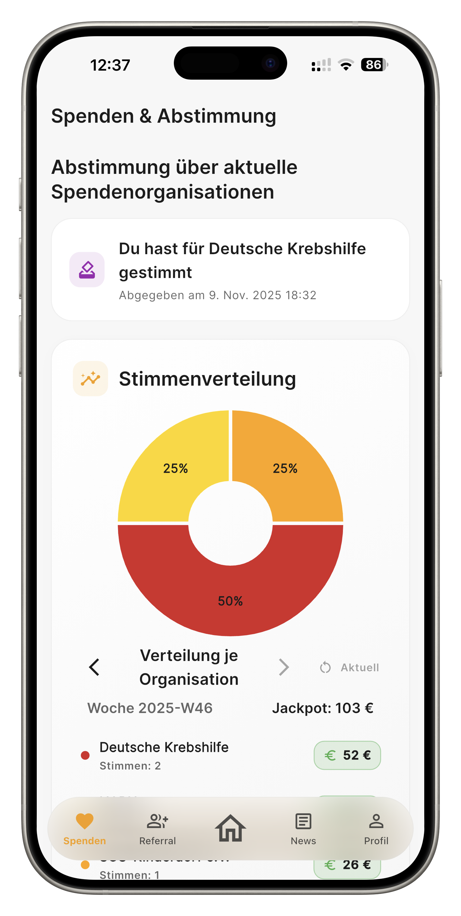 Spenden-Screenshot